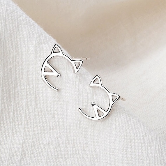 Sterling Silver Cat Stud Earrings