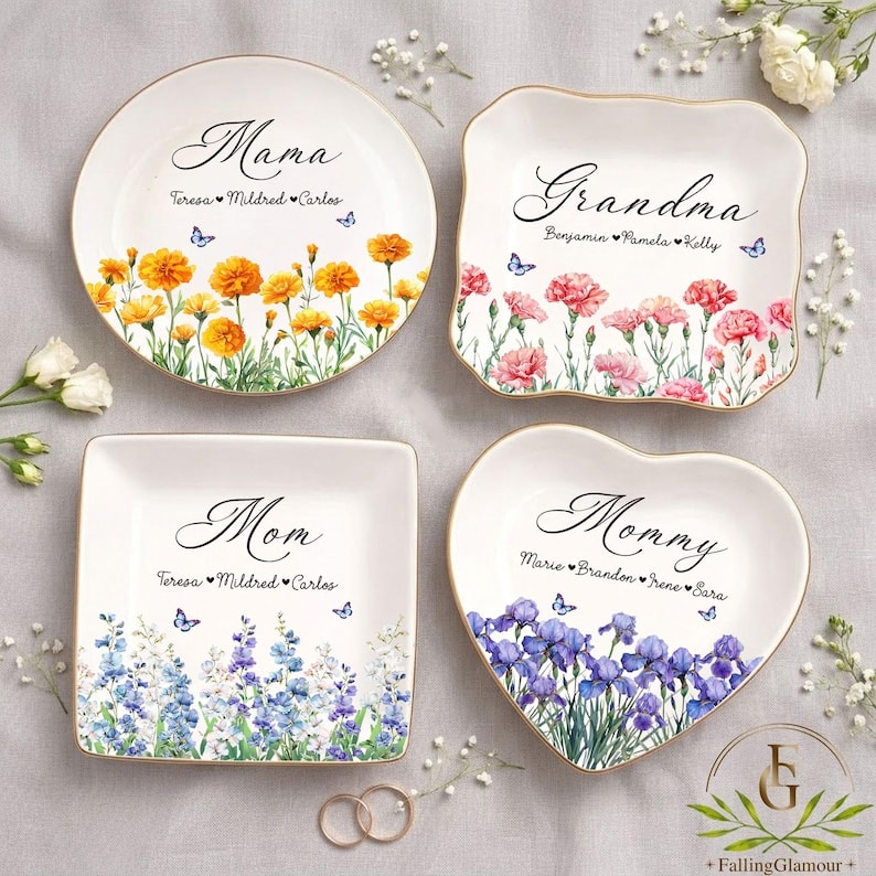 Custom Floral Mom Trinket Dish