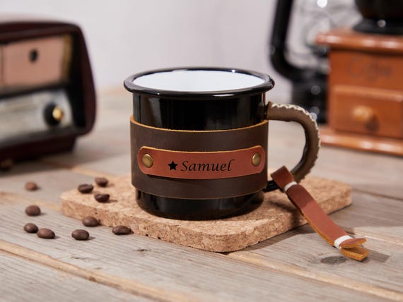 Personalized Leather Enamel Camp Mug