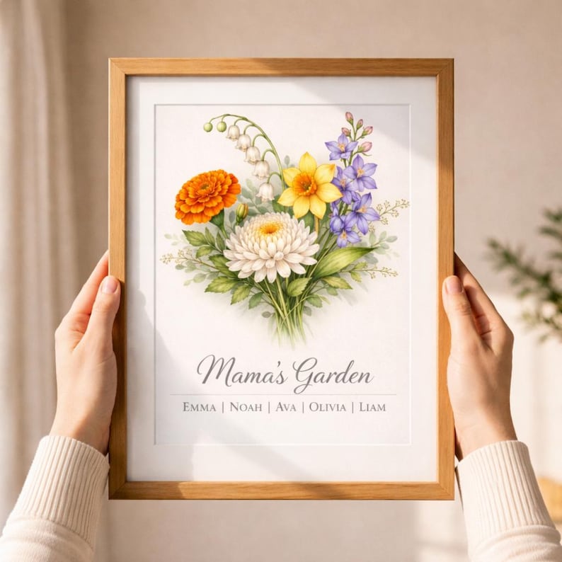 Mama’s Garden Print, Personalized Birth Flower Gift for Mama